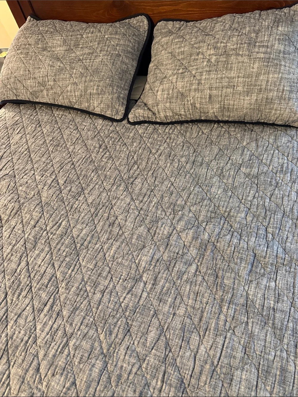 Soft Quilted Gray and Navy Bedspread with Pillow Shams